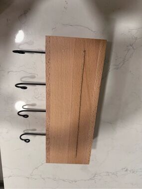 Wood Wall Hook Rack with Black Metal Hooks - Natural Wood